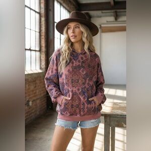 NWT Veveret It’s A Vibe Floral Print Boho Bohemian Hoodie Hooded Sweatshirt